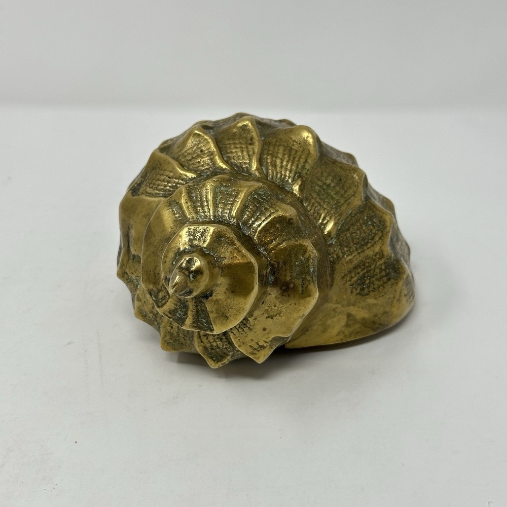 Vintage MCM Brass Seashell Conch Shell Hollywood Regency Beach House 9" 2.5lbs